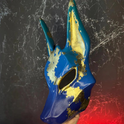 Anubis Mask Art Blue And Gold Wolf Jackal Ankh